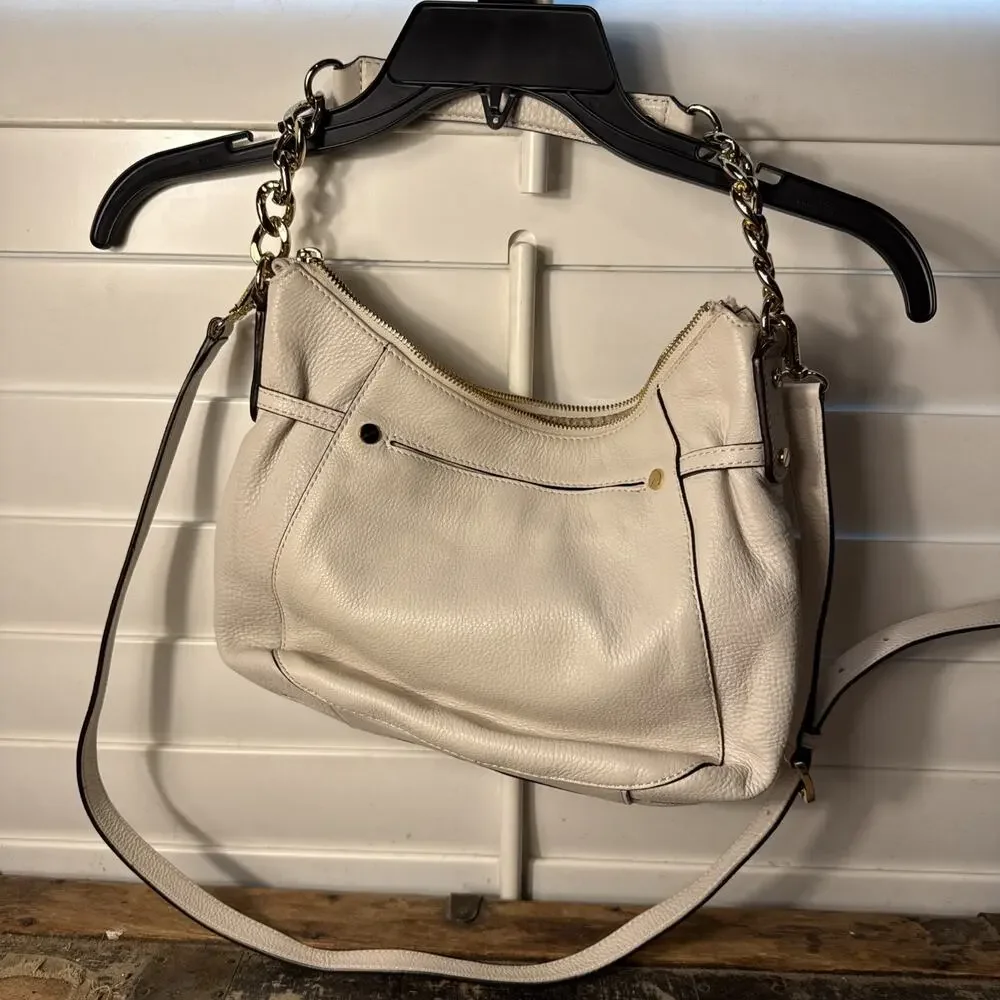 Michael Kors Megan Leather Hobo Shoulder Bag Vanilla